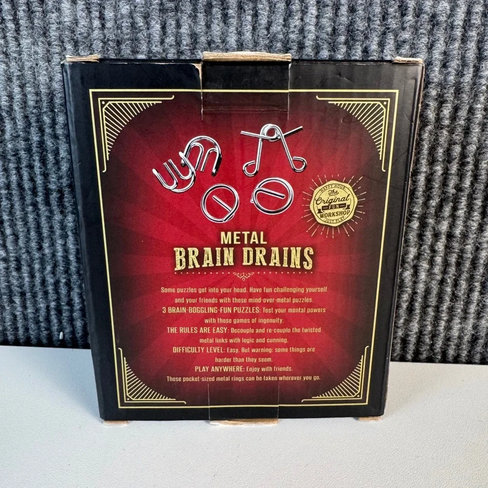 The Original Fun Workshop Metal Brain Drains 3 Piece Puzzle Set Silver Easy I72Q